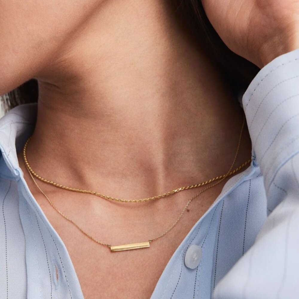 Mejuri Engravable Bar Necklace – 14K Yellow Gold (16–18”) | Brand New